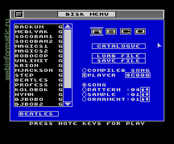 Global Tracker | ZX Spectrum | music editor | Global Corporation, 1999 play online ������ ������