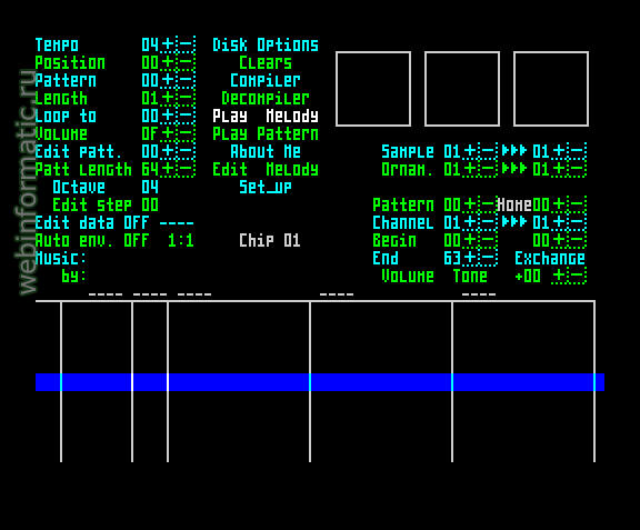 Pro Tracker + Alasm | ZX Spectrum | music editor | Alone Coder, 2006 play online  