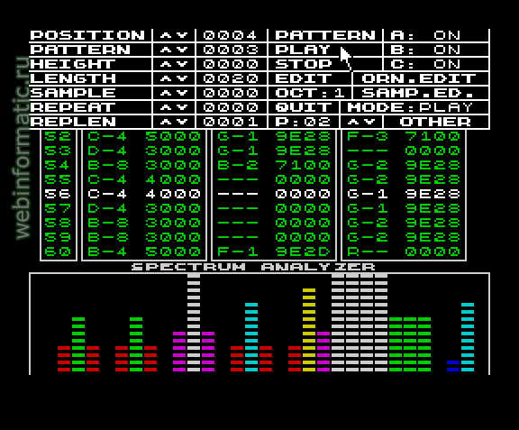 Soundtracker | ZX Spectrum | music editor | Pentagram, 1992 play online  